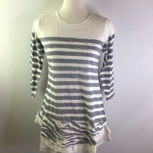 New LOGO by Lori Goldstein STRIPE Slub top with lace | Size XXS